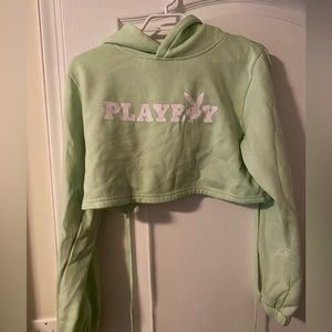 Playboy cropped hoodie with drawstring back